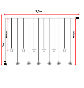 Cortina led estrellas y copos de nieve 3,5m 6000K
