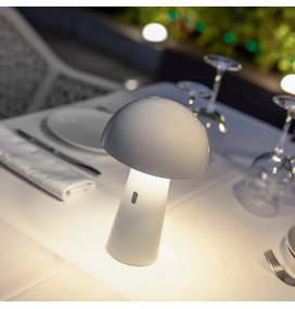 Lámpara led de mesa Newgarden Shitake con batería recargable blanca