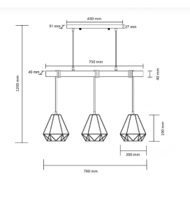 Lámpara colgante decorativa Sara 3xE27 negra