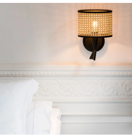 Aplique de pared con lector Faro Mambo E27 negro y ratán