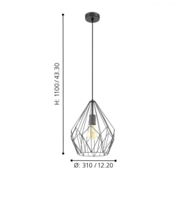 Lámpara colgante decorativa Eglo Carlton negra
