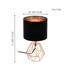 Lámpara de mesa Eglo Carlton 2 negra y cobre