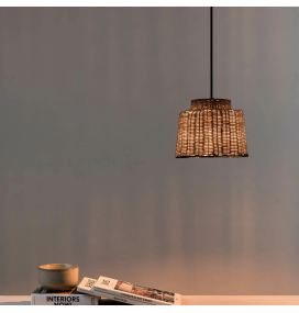 Lámpara colgante Faro Saipan ratán y negro