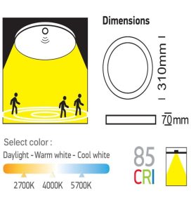 Plafón led 24-20-16W con sensor de movimiento CCT