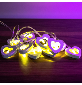 Guirnalda led corazones de madera 1,95m cálida