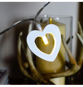 Guirnalda led corazones de madera 1,95m cálida