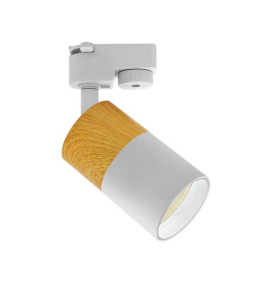 Foco de carril led monofásico 68T1M6 blanco y madera