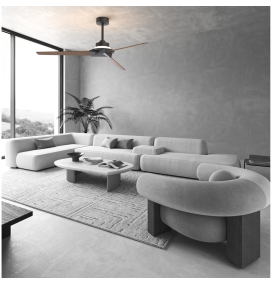 Ventilador led de techo con aspas reversibles Mantra Brisa negro y madera IP44