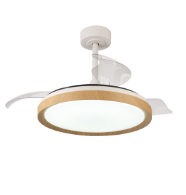 Ventilador led con aspas retráctiles Mantra Mistral blanco y madera