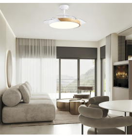 Ventilador de techo led Tundra con aspas retráctiles 72W blanco y madera