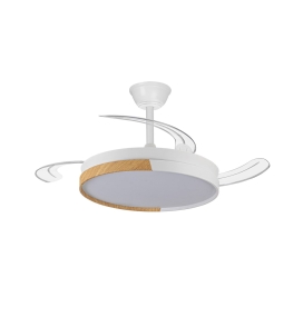 Ventilador de techo led con aspas retráctiles Amapola 45W blanco y madera