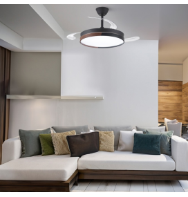 Ventilador de techo led con aspas retráctiles Amapola 45W negro y madera