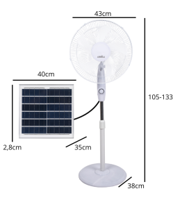 Ventilador de pie solar 20W blanco sin luz