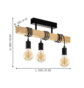 Lámpara colgante de techo Eglo Townshend negra y madera