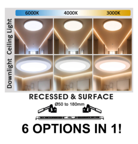 Downlight + Plafón LED redondo ajustable 18W CCT blanco