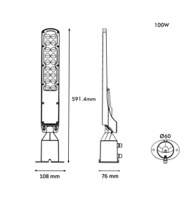 Farola led chip Osram 100W negra