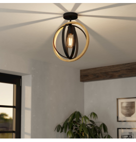 Lámpara de techo decorativa Eglo Basildon negra y madera