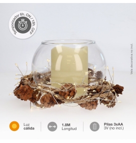 Guirnalda luces de cuerda con piñas 1,8m cálida pilas