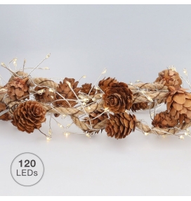 Guirnalda luces de cuerda con piñas 1,8m cálida pilas