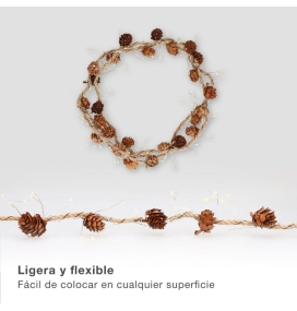 Guirnalda luces con estrellas, piñas y árboles 1m cálida pilas