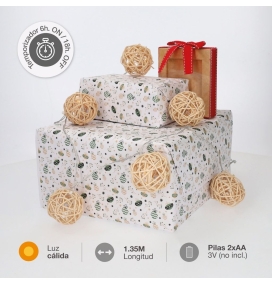 Guirnalda luces con bolas de ratán 1,35m cálida pilas