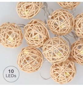 Guirnalda luces con bolas de ratán 1,35m cálida pilas