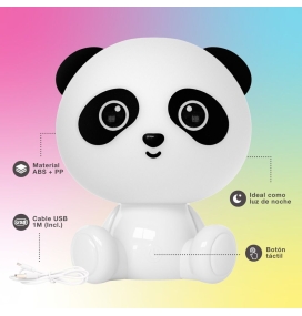 Lámpara infantil sin cables Oso panda RGB blanco y negro