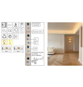 Tira led SMD 220V 12W 1140Lm/m CRI80 IP65 ancho 10mm corte 10cm