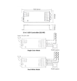 Controlador 2 en 1 para tiras led monocolor y CCT 12-24V RF y pulsador