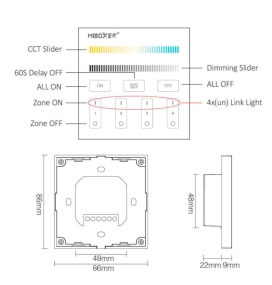 Mando de pared B2 para tiras led monocolor y CCT 4 zonas