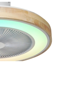 Ventilador de techo led con aspas ocultas Arcoiris 35W RGB blanco y madera Wifi
