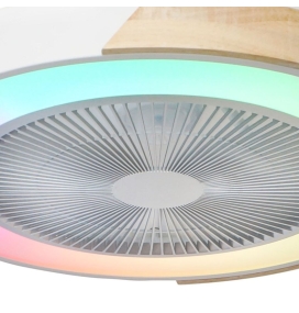 Ventilador de techo led con aspas ocultas Arcoiris 35W RGB blanco y madera Wifi