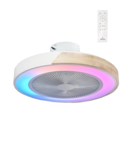 Ventilador de techo led con aspas ocultas Arcoiris 35W RGB blanco y madera Wifi