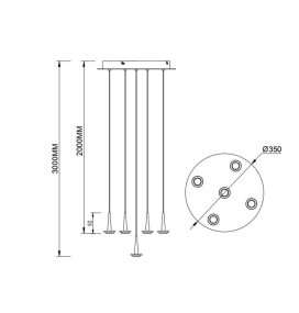 Lámpara de techo colgante Mantra Andrómeda 5 luces 25W 3000K oro