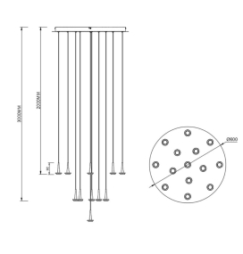 Lámpara de techo colgante Mantra Andrómeda 14 luces 70W 3000K oro