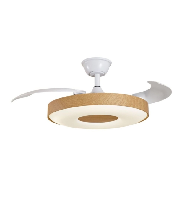 Ventilador de techo led con aspas retráctiles Jueric Paris 50W blanco y haya