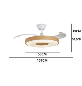 Ventilador de techo led con aspas retráctiles Jueric Paris 50W blanco y haya