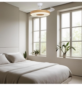 Ventilador de techo led con aspas retráctiles Jueric Paris 50W blanco y haya