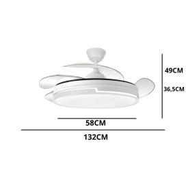 Ventilador de techo led con aspas retráctiles Roma 80W Ø132cm