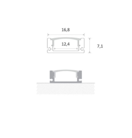Perfil de aluminio superficie 2000x16.8x7.1mm con difusor para Tiras LED negro