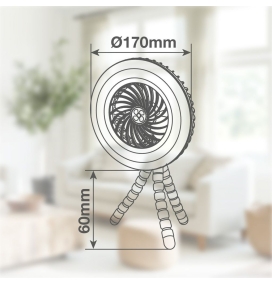 Mini ventilador solar y batería recargable Tanami con luz, carga de móvil y trípode flexible