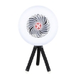 Mini ventilador solar y batería recargable Tanami con luz, carga de móvil y trípode flexible