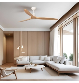 Ventilador de techo sin luz Faro Alo blanco y madera DC Ø152cm