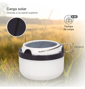 Linterna led solar con batería recargable por USB y carga de móvil