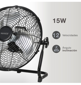Ventilador de suelo solar industrial Nuoro Ø36cm 15W motor DC negro