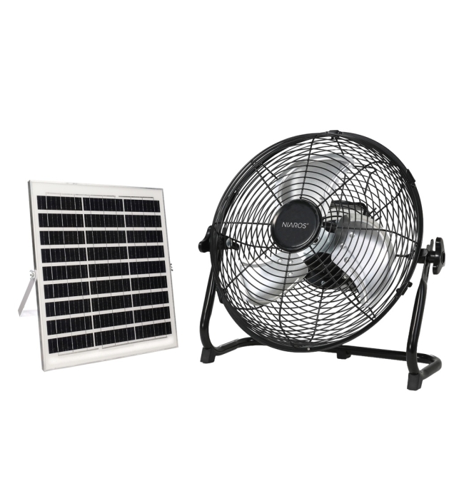 Ventilador de suelo solar industrial Nuoro Ø36cm 15W motor DC negro