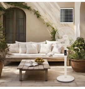 Ventilador de pie solar industrial Sanluri Ø39cm 15W motor DC con mando negro