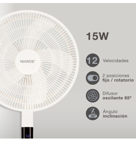 Ventilador de pie solar industrial Sanluri Ø39cm 15W motor DC con mando negro