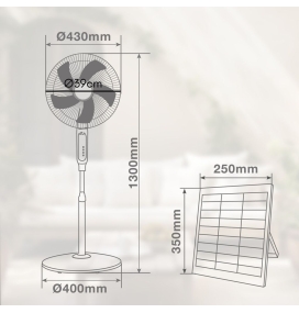 Ventilador de pie solar industrial Sanluri Ø39cm 15W motor DC con mando negro