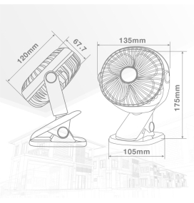 Mini ventilador portátil Clip con batería recargabe USB 3W blanco